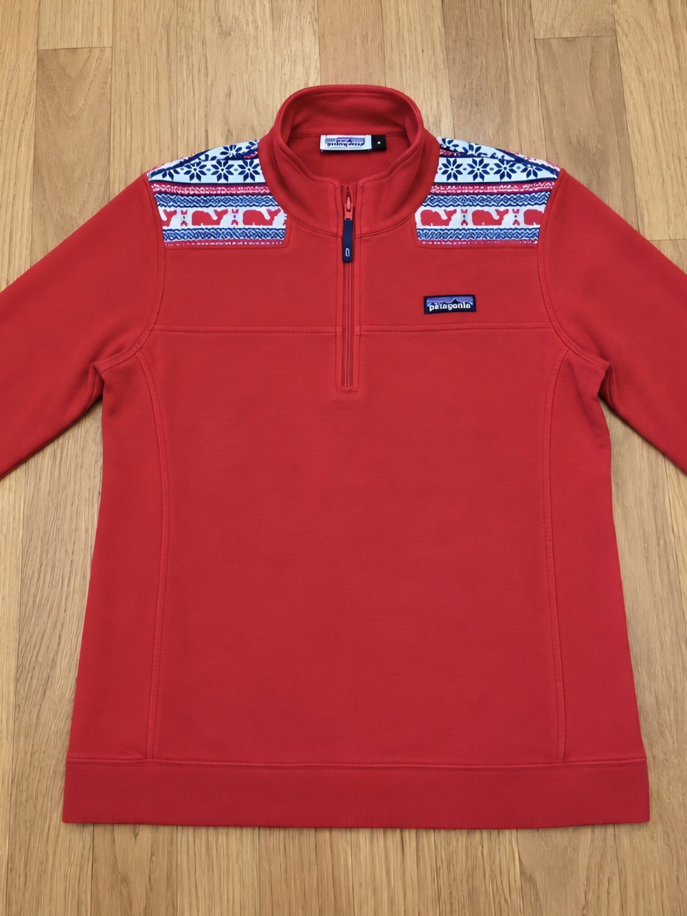 Vineyard Vines Red Half-Zip Sweatshirt with Fair Isle Shoulder Pattern Size XL
